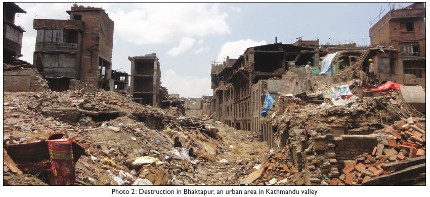 Destruction in Bhaktapur, an urban area in Kathmandu valley